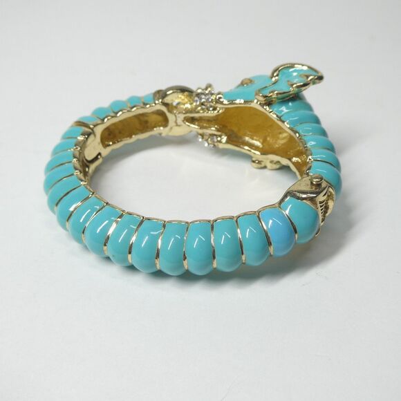 Kenneth Lane Blue Enamel Elephant Hinged Bangle Bracelet Vintage - Picture 2 of 14